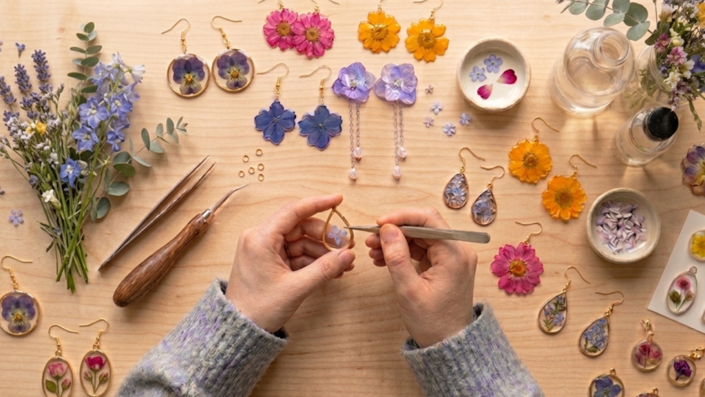 Taller de pendientes florales con resina: diseña tu joya botánica