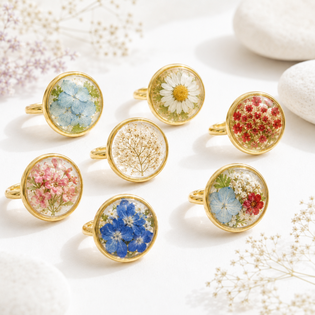 Anillos Botánicos de Flor Prensada