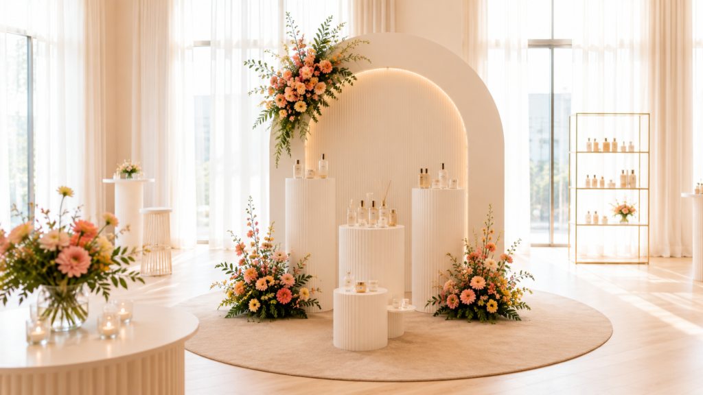 Servicio de decoración floral para lanzamiento de marca