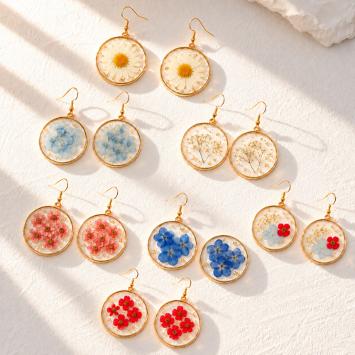 Pendientes de flores y resina